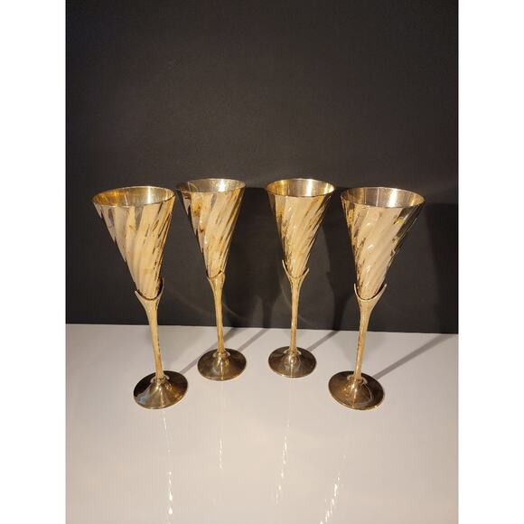 Vintage Brass Champagne Flutes Set of 4 Celebration Toasting Drinkware "READ" - Picture 8 of 16